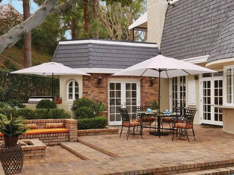 Treasure Garden 8' x 11' Rectangle No-Tilt Crank Lift Umbrella with Bronze Frame and Sand Fabric Outdoor Umbrellas & Sunshades 12038386