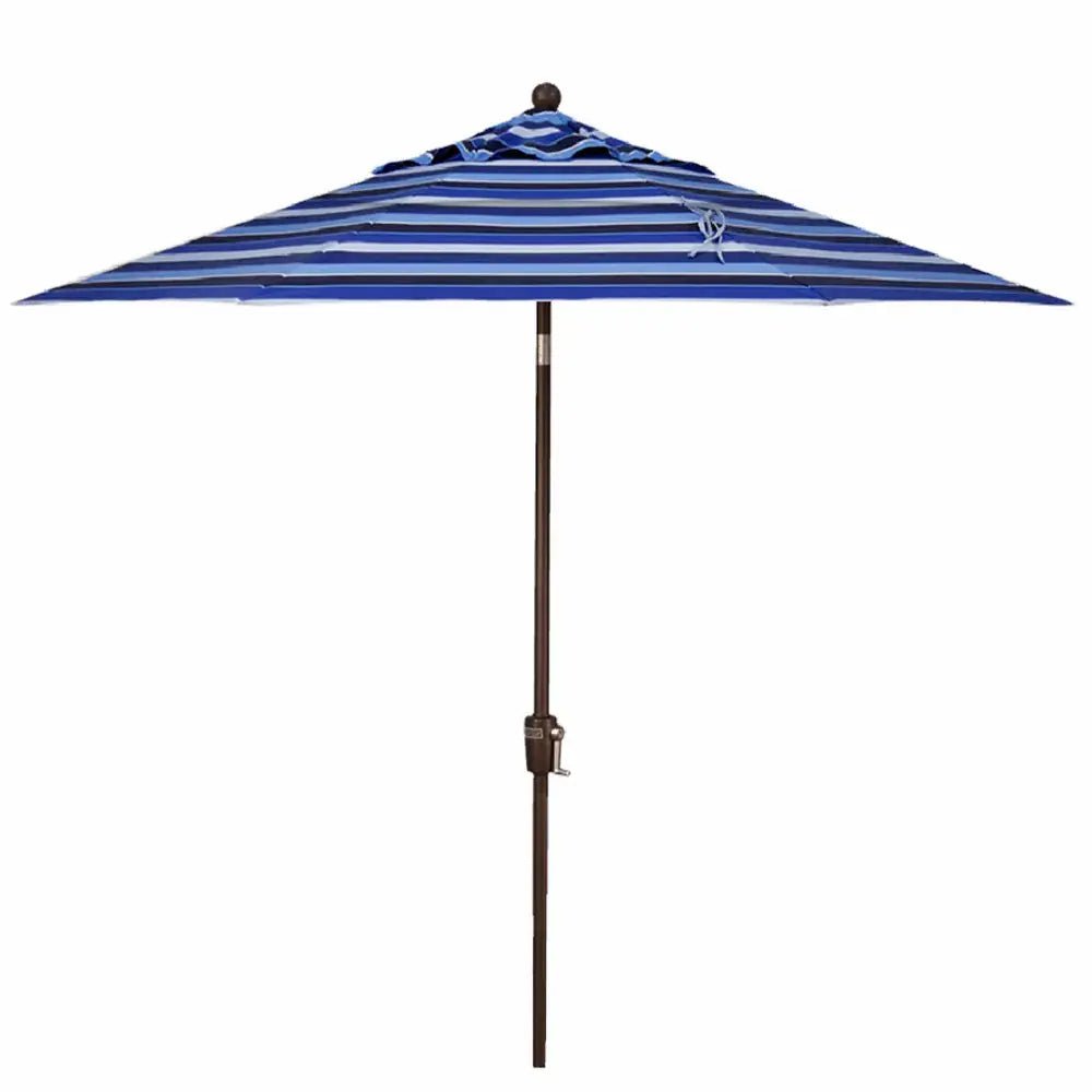 Treasure Garden 9' Octagon Push Button Tilt Umbrella with Bronze Frame Outdoor Umbrellas & Sunshade Milano Cobalt Stripe, Grade A 12024922