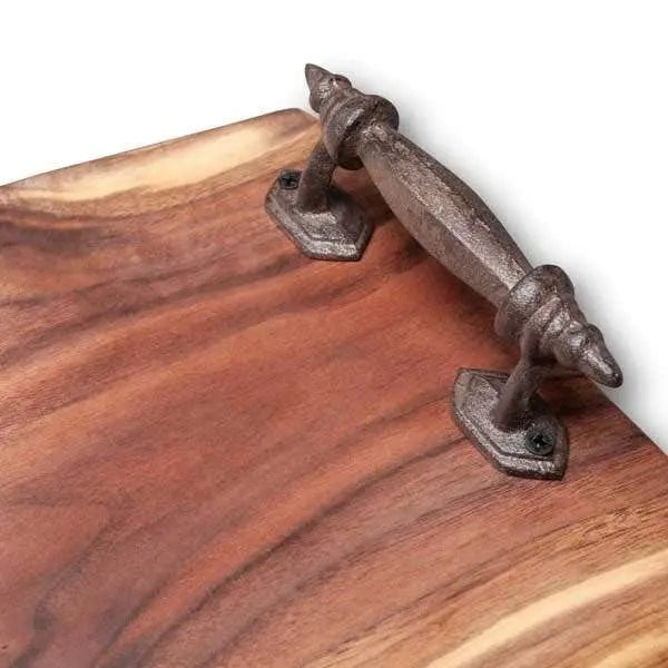 UTC Hardwoods Black Walnut Live Edge Serving Tray with Cast Iron Handles Tableware 12026617