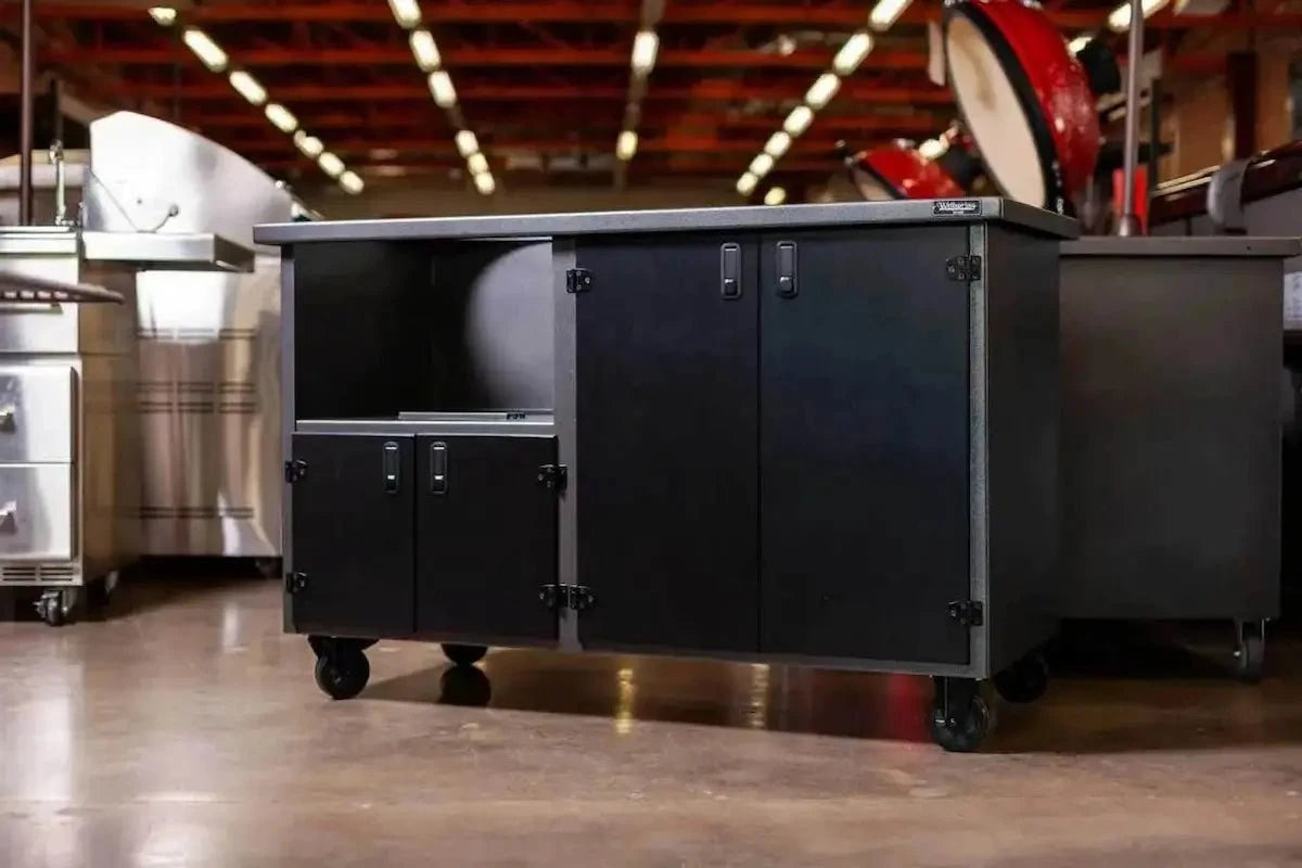 Wellspring Alpha Series Grill Cabinet for Big Green Egg Large, Silver Vein Frame, Black Doors and Black Hardware Outdoor Grill Carts 12032747