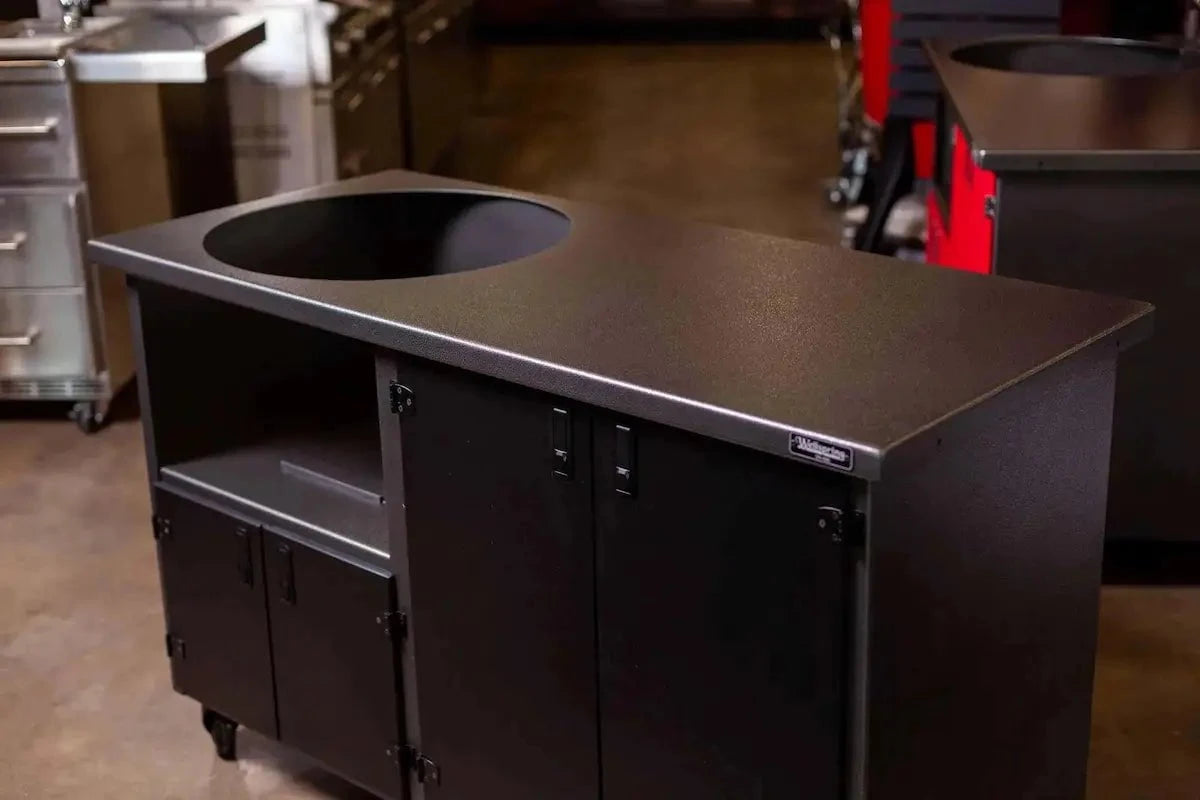 Wellspring Alpha Series Grill Cabinet for Big Green Egg Large, Silver Vein Frame, Black Doors and Black Hardware Outdoor Grill Carts 12032747