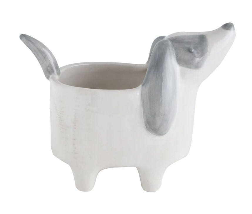 White and Gray Ceramic Dog Planter Pots & Planters 12029996