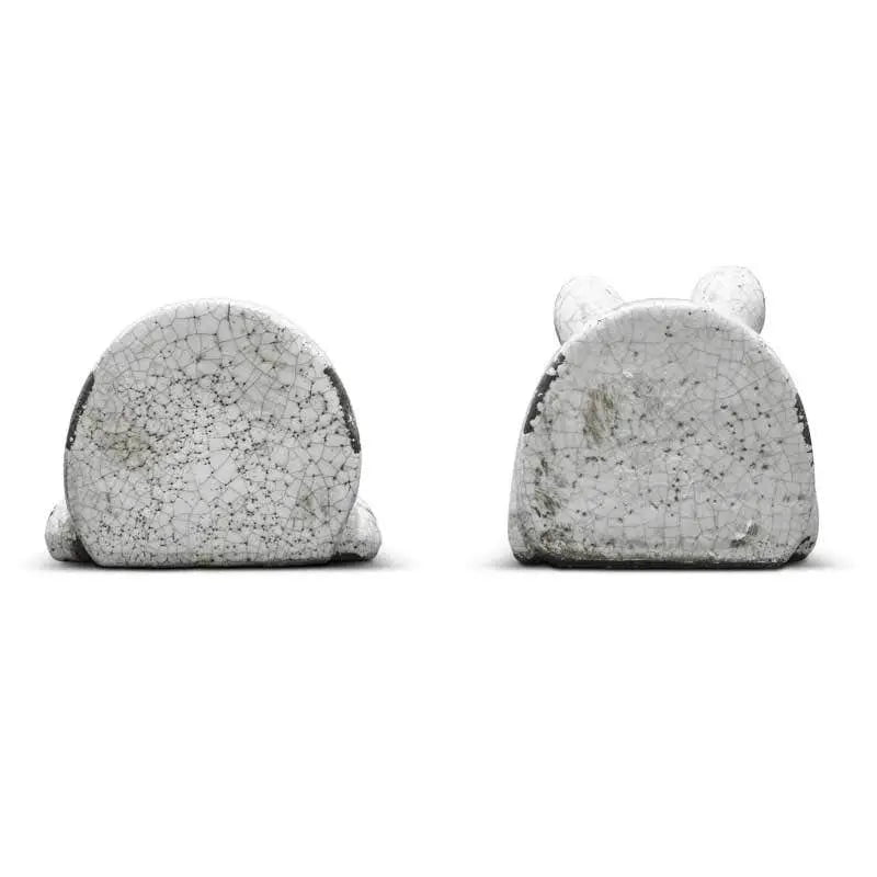 White Terracotta Pig Bookends with Crackle Finish Decor 12029992