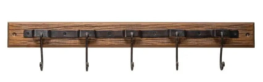 Wood & Metal Wall Hook with 5 Hooks Decor 12033781