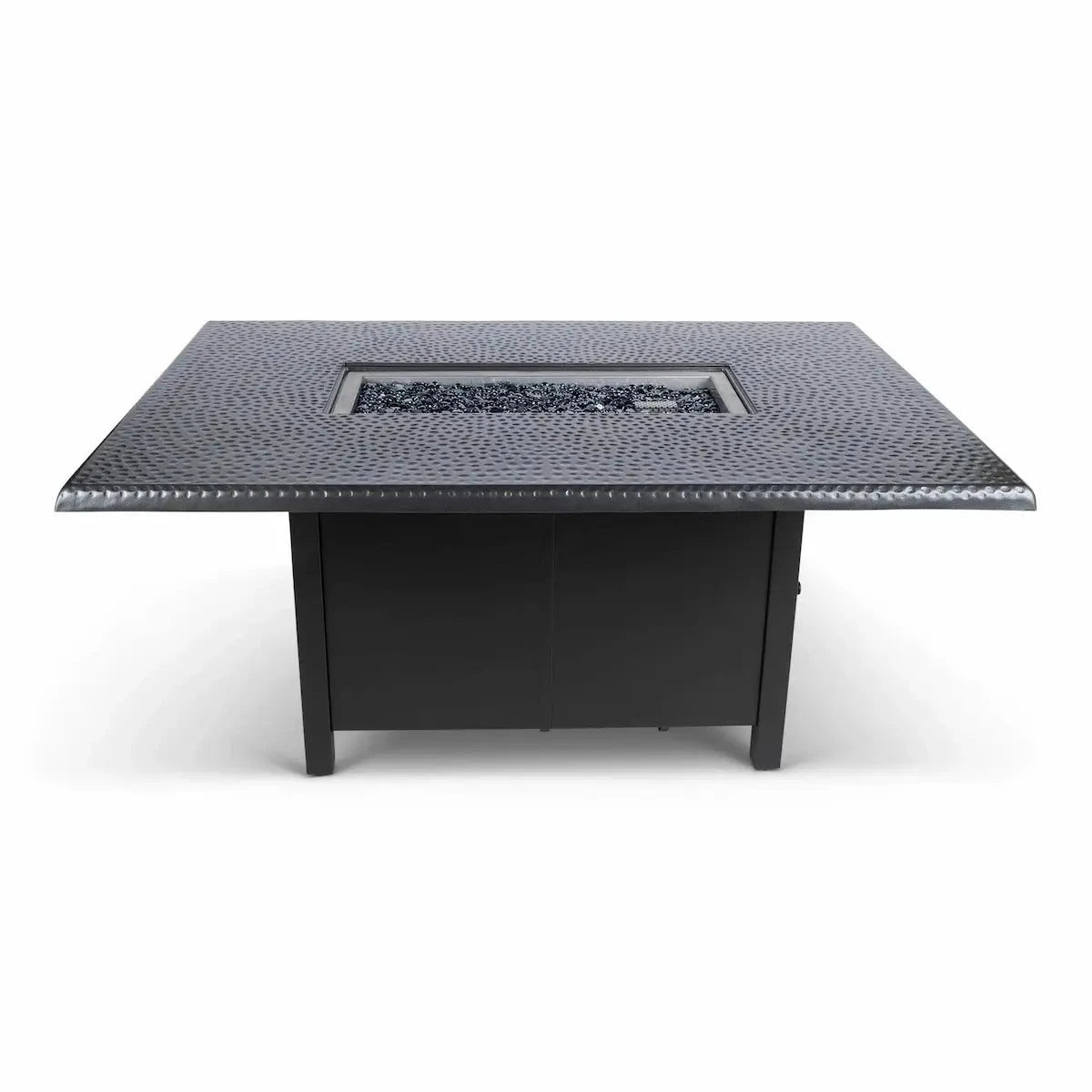 Woodard 42" x 60" Rectangular Chat Height Fire Table with Pewter Hammered Top and Black Base Fireplaces 12037802