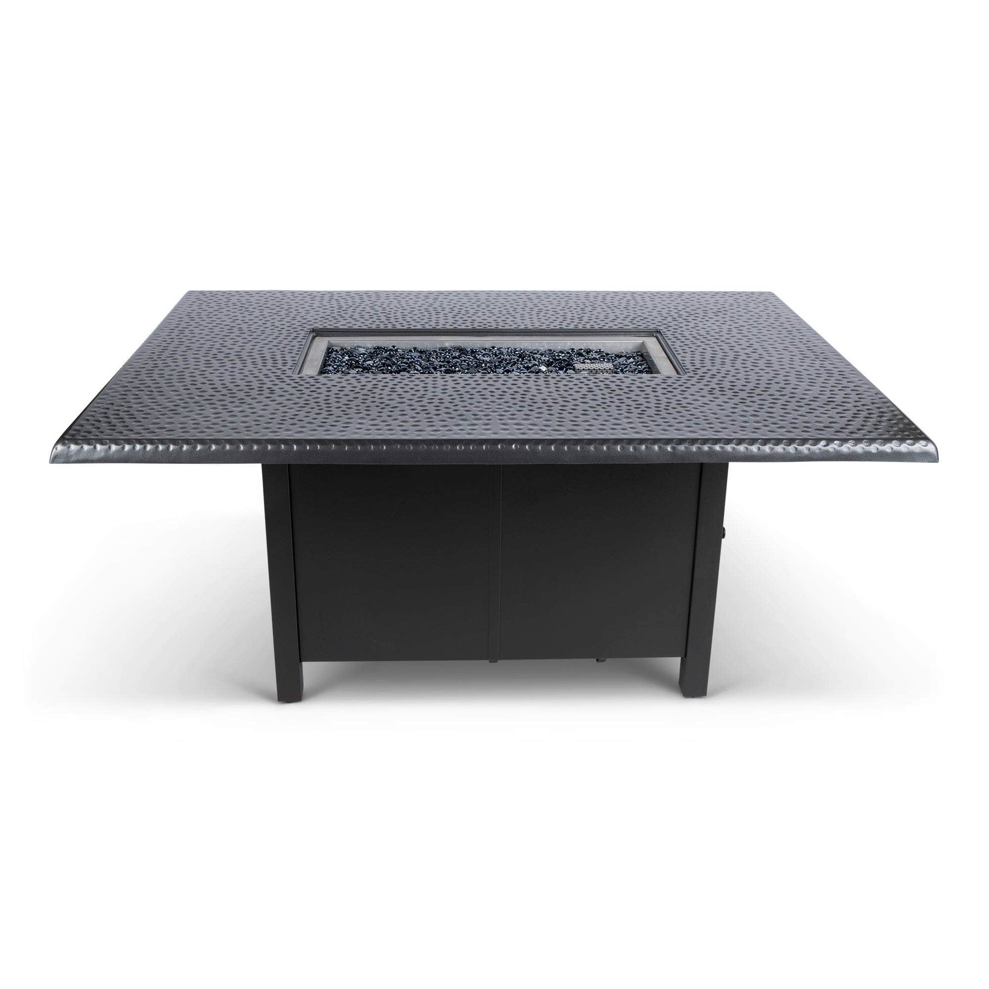 Woodard 42 inch x 60 inch Rectangular Chat Height Fire Table with Pewter Hammered Top and Black Base Fireplaces 12037802