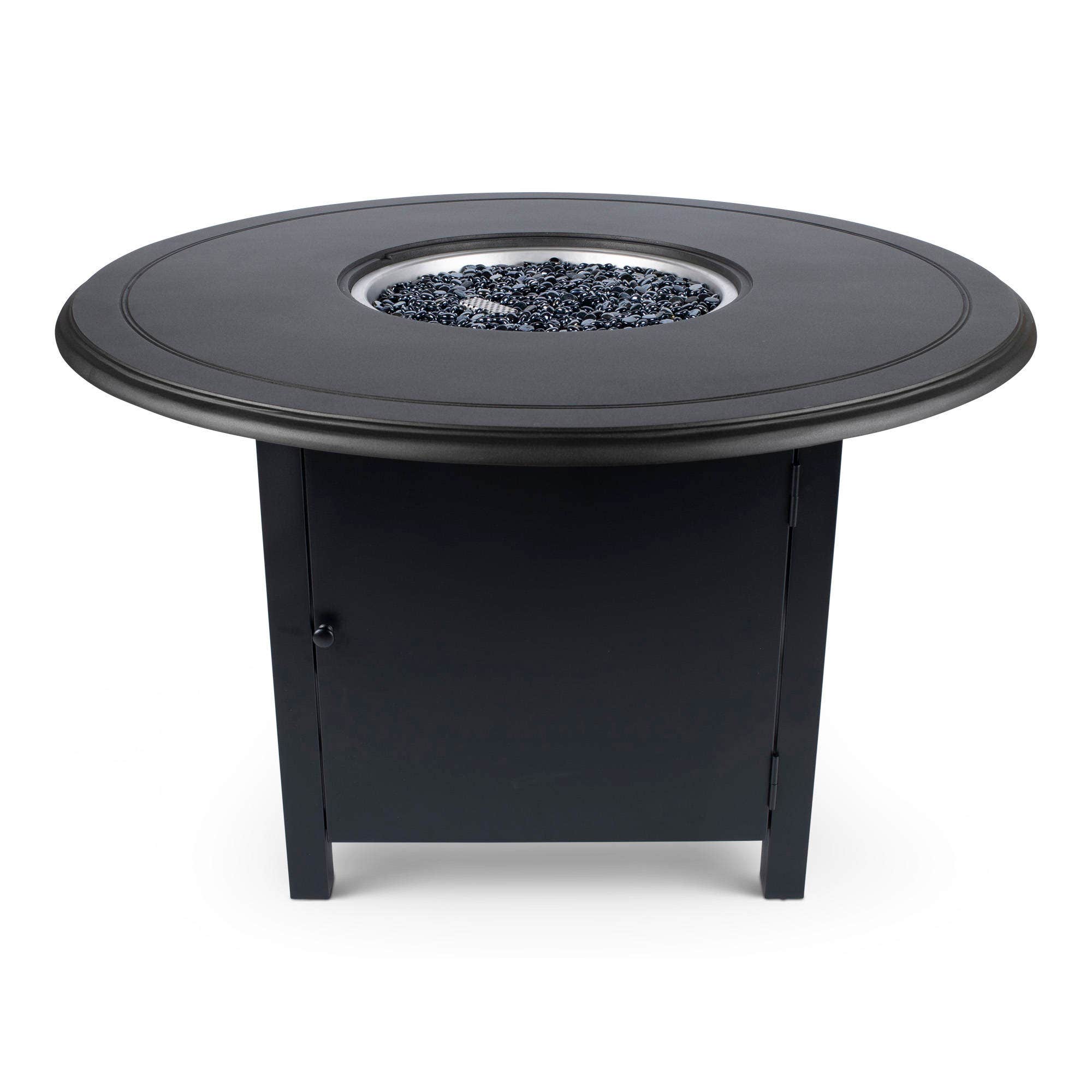 Woodard 48 inch Round Solid Cast with Beaded Edge Top Dining Fire Table in Twilight and Textured Black 12037568