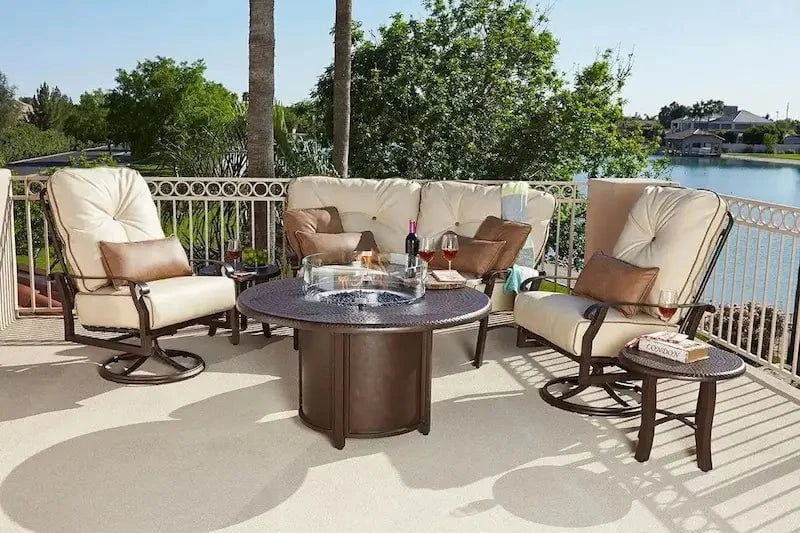 Woodard Cortland Cushion Big Man Swivel Rocker with Twilight Frame and Linen Stone Fabric Outdoor Chairs 12037763