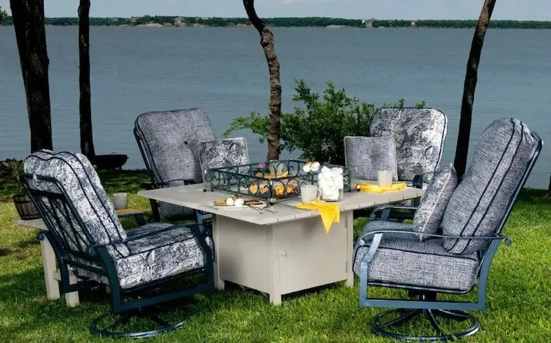 Woodard Cortland Cushion Big Man Swivel Rocker with Twilight Frame and Spectrum Dove Fabric Outdoor Chairs 12040364