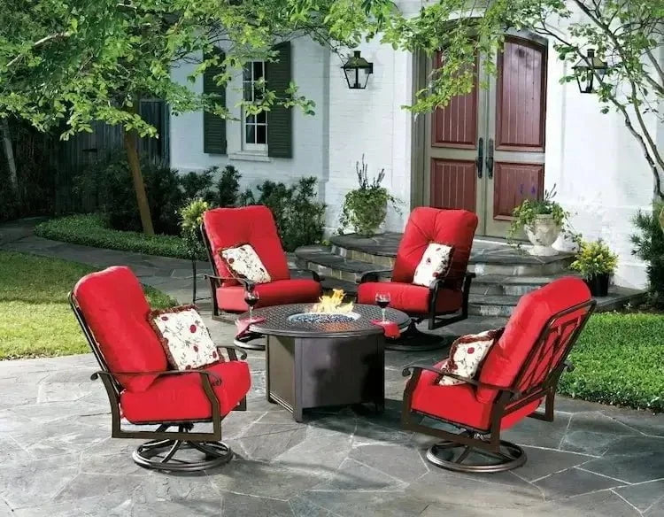 Woodard Cortland Cushion Swivel Rocker with Twilight Frame and Linen Stone Fabric Outdoor Chairs 12037762
