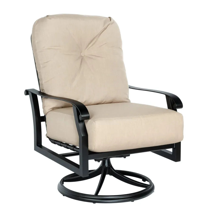 Woodard Cortland Cushioned Lounge Swivel Rocker in Twilight Finish with Chartres Malt Fabric Outdoor Chairs 12032517