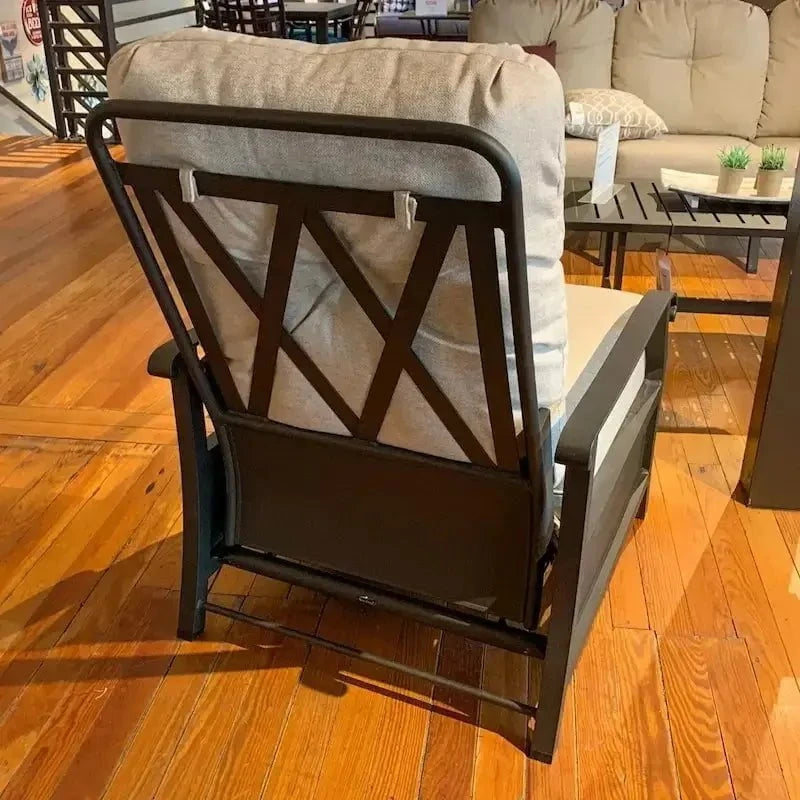 Woodard Cortland Cushioned Recliner in Twilight Finish with Chartres Malt Fabric Outdoor Chairs 12039619