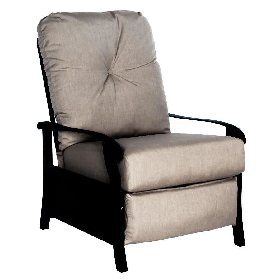Woodard Cortland Cushioned Recliner in Twilight Finish with Linen Stone Fabric Outdoor Chairs 12031208