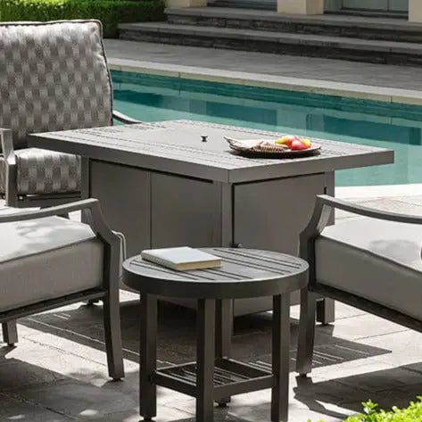 Woodard Rectangular Fire Table with Tri-Slat Top in Twilight Finish Outdoor Tables 12043318