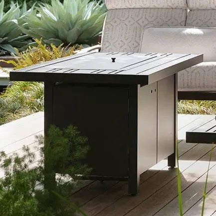 Woodard Rectangular Fire Table with Tri-Slat Top in Twilight Finish Outdoor Tables 12043318