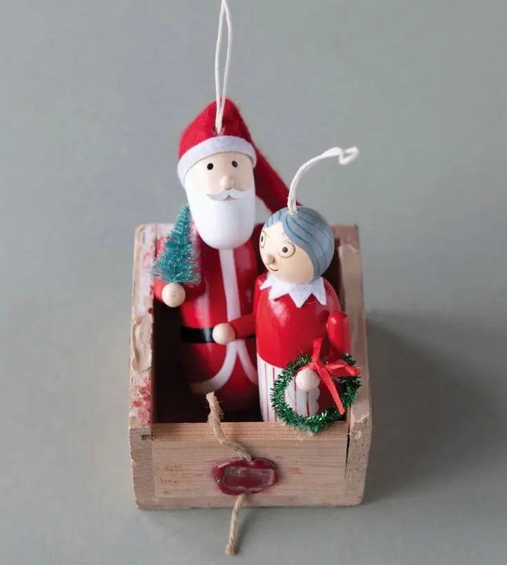 Wooden Mr. and Mrs. Claus Ornaments Holiday Ornaments