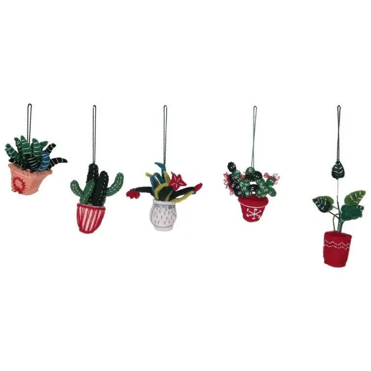 Wool Felt Embroidered Cactus Ornament Holiday Ornaments