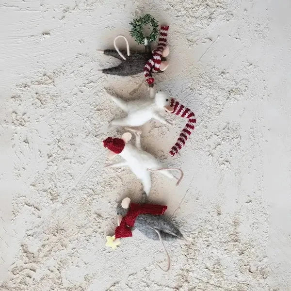 Wool Felt Mice Hanging From Wreath Seasonal & Holiday Decorations 12044715