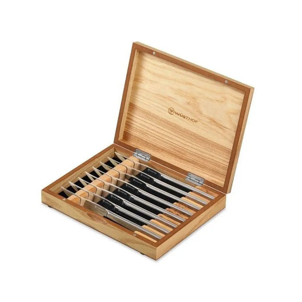 8-piece Stainless Mignon Steak Knife Set, Olive Wood Chest