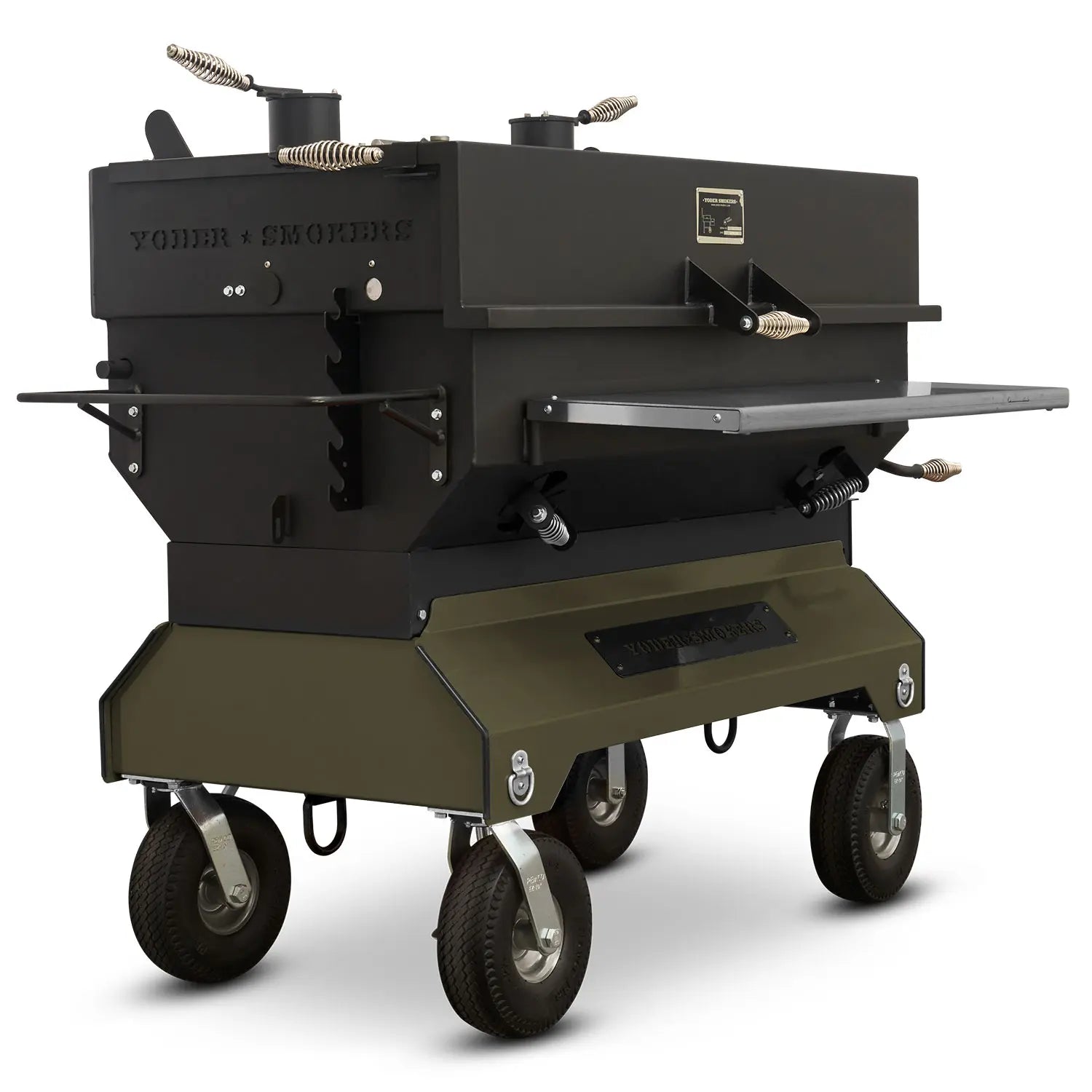 Yoder Smokers 24x48 Flat Top Adjustable Charcoal Grill on Competition Cart Outdoor Grill Military Green 12047806