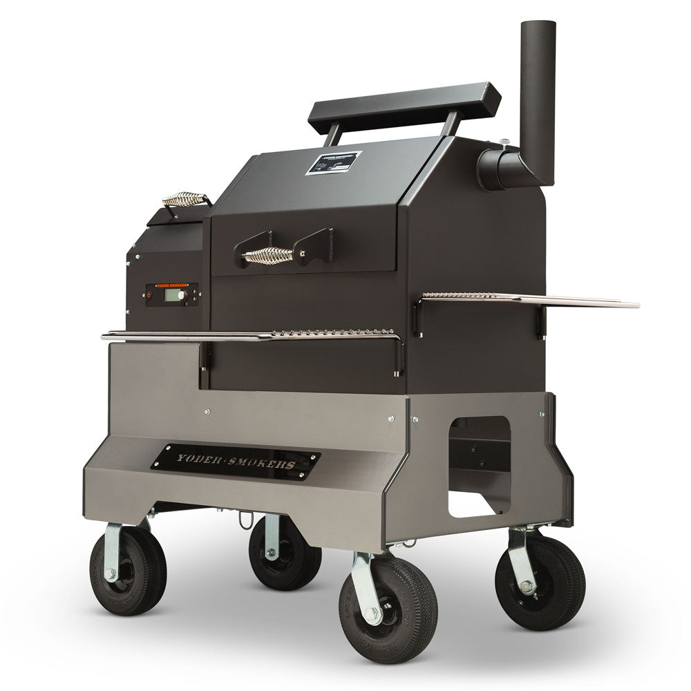 Yoder Smokers YS480s Pellet Grill on Competition Cart Silver / Wire Shelves / 8