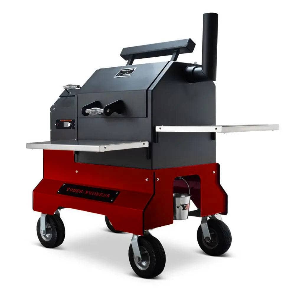 Yoder Smokers YS480s Pellet Grill on Competition Cart with Storage Drawer Outdoor Grill Maroon / Stainless Steel Shelves / 8