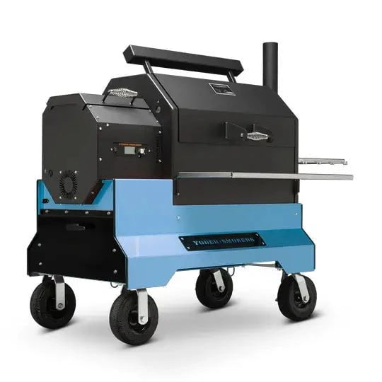 Yoder Smokers YS640s Pellet Grill on Competition Cart with Storage Drawer Outdoor Grill Cerulean Blue / Stainless Steel Shelves / 10