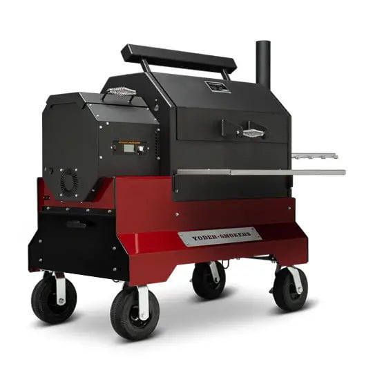 Yoder Smokers YS640s Pellet Grill on Competition Cart with Storage Drawer Outdoor Grill Maroon / Stainless Steel Shelves / 8